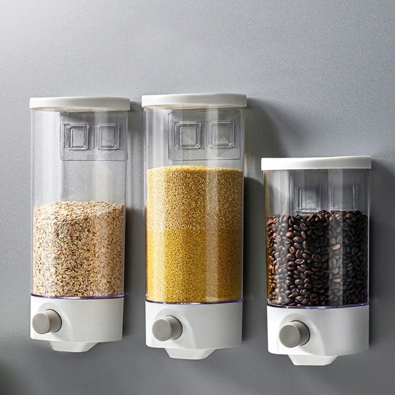 Wall Mounted Automatic Rice Cereal Dispenser Plastic Transparent Grain Storage 667A