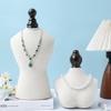 Linen Covered Mannequin Jewelry Stand with Wood Base, Great for Necklaces & Pendants, Counter Display Holder for Sample Room