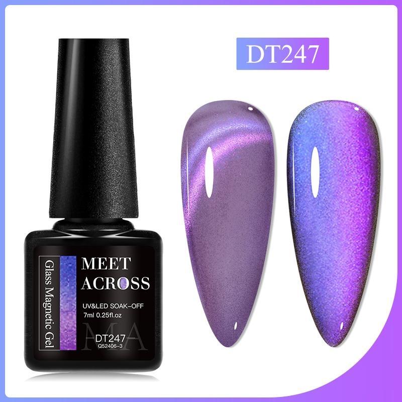 MEET ACROSS 7ml Glass Cat Eye Magnetic Gel Glitter Colorful Laser Gel Nail Polish Semi Permanent Shiny Varnish UV Gel for Nail Art Design
