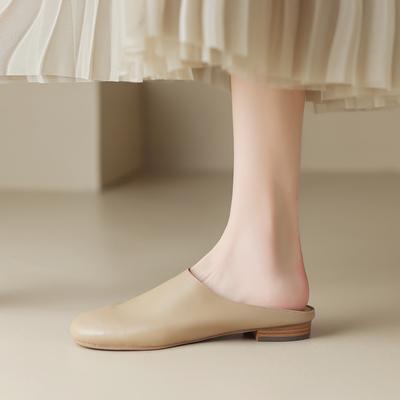 Мода 2025 Новые Летние Женские Мюли из Натуральной Кожи Обувь для Женщин Закрытый Носок Низкий Каблук Шлепанцы Круглый Носок Слингбэк Дизайнерские Сандалии