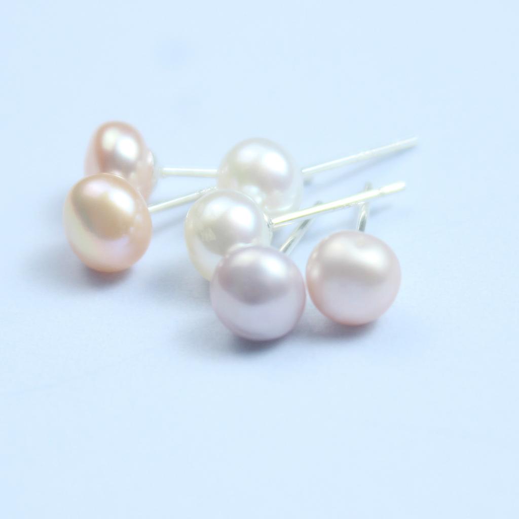 Real 925 Silver Earrings Natural Freshwater Pearl Stud Errings Jewelry for Women Fashion Birthday Gift