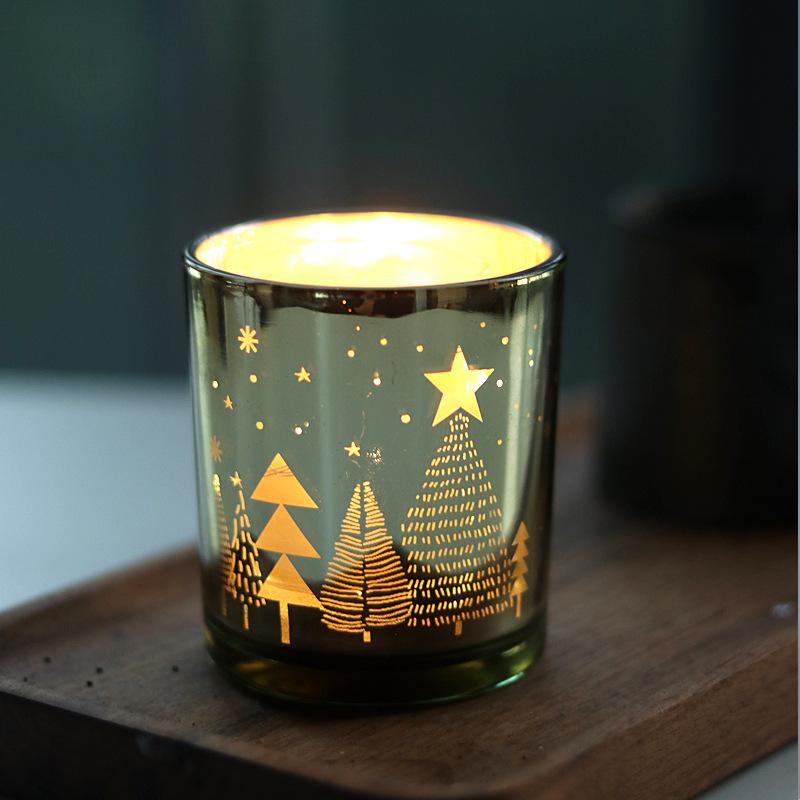 200ML 7oz Glass Luxury Custom Candle Holder Black Electroplated Christmas Candle Jars