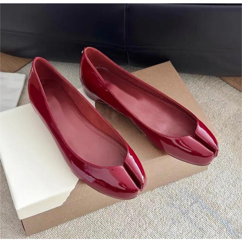 Дизайнерская Одинарная Обувь Удобная Обувь на Плоской Подошве Лакированная Кожа Мэри Джейн Женские Кроссовки С Мелким Вырезом Разделенный Носок Милая Обувь