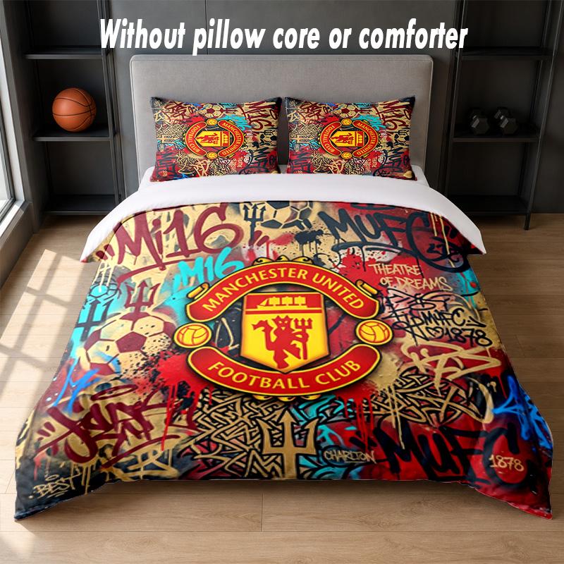 Дизайн Manchester United Постельное белье 1 пододеяльник + 2 наволочки Мягкое дышащее домашнее постельное белье