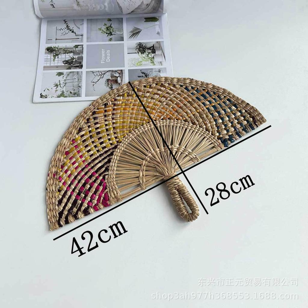 Straw fan, handmade seaweed fan, wall hanging fan, color decorative fan, summer hand crank fan, futon fan