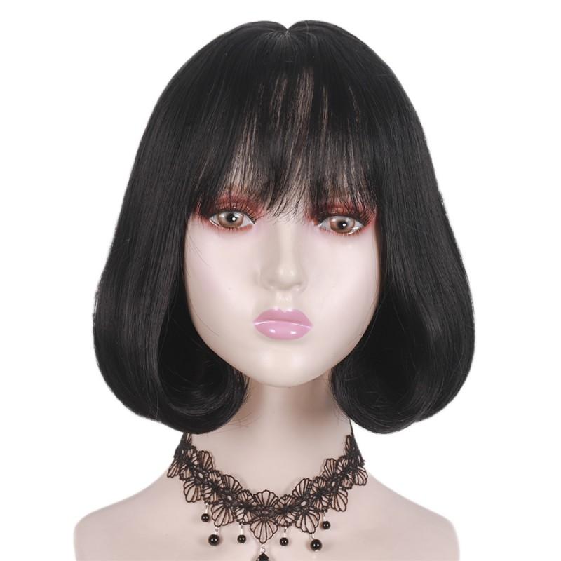 Womens Short Bob Wig With Air Bangs Heat-Resistant Synthetic Hair Full Cap Multiple Colors Available