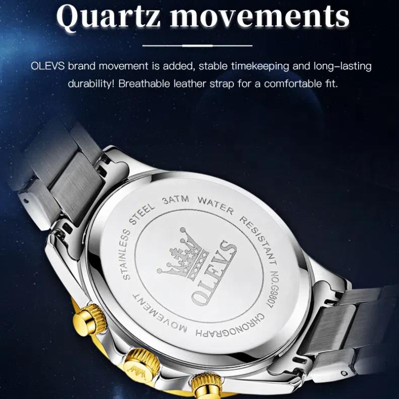 Men's Quartz Multifunctional Chronograph Watch Stainless Steel Waterproof Luminous Diamond Studded Starry Sky Watch