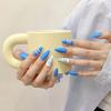 HANDMADE Artificial Nail Zodiac Sign - Aquarius Almond Hand Painted Blue Phototherapy Nails Fake Nails Reusable and Removable Nails