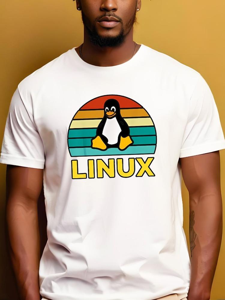 Summer Unisexs 100 Cotton Casual Loose Retro Penguin Pattern Printed Comfortable Sports Round Neck Short Sleeved Tshirt Top