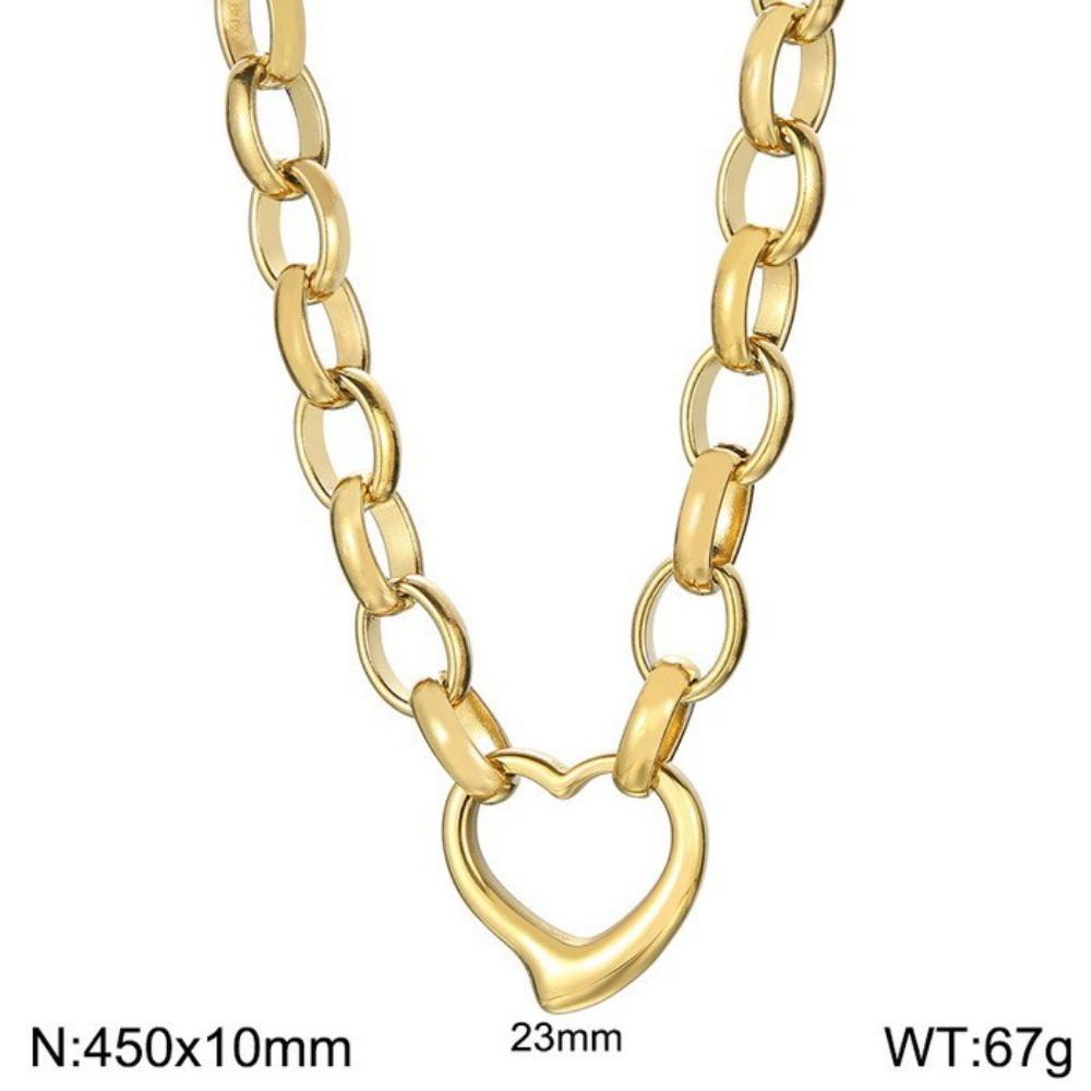 Polished Metal Heart Necklace Stainless Steel Chain Bangle Heart Bracelet Anniversary Gift