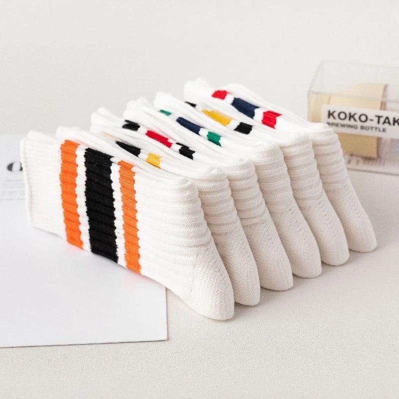 Мужские полосатые носки в японском стиле, свободные носки для школьников, носки в стиле Харадзюку, однотонные спицы, вязальные хлопковые носки