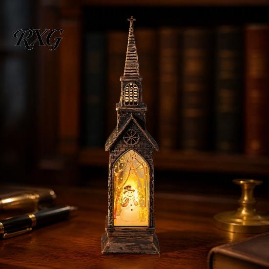 Safe Flameless Night Light Christmas House Lantern Light, Glowing LED Tabletop Decor with Cottage Holiday Home Decoration Scene, Candle Lamp