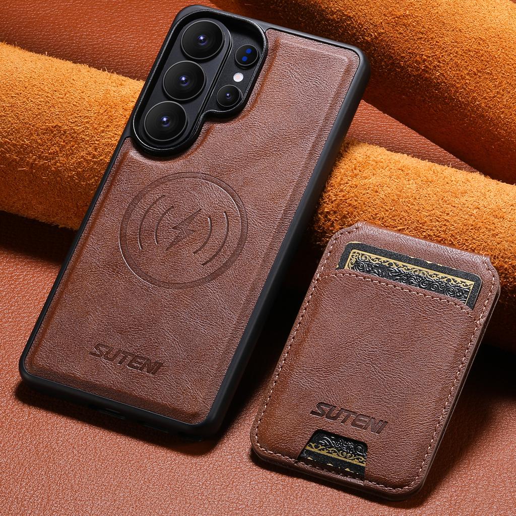 Wireless Charging Magnet Faux Leather Phone Case Card Holder Stand Smooth Surface Wallet 2-in-1 for Samsung Galaxy S26 Ultra S25