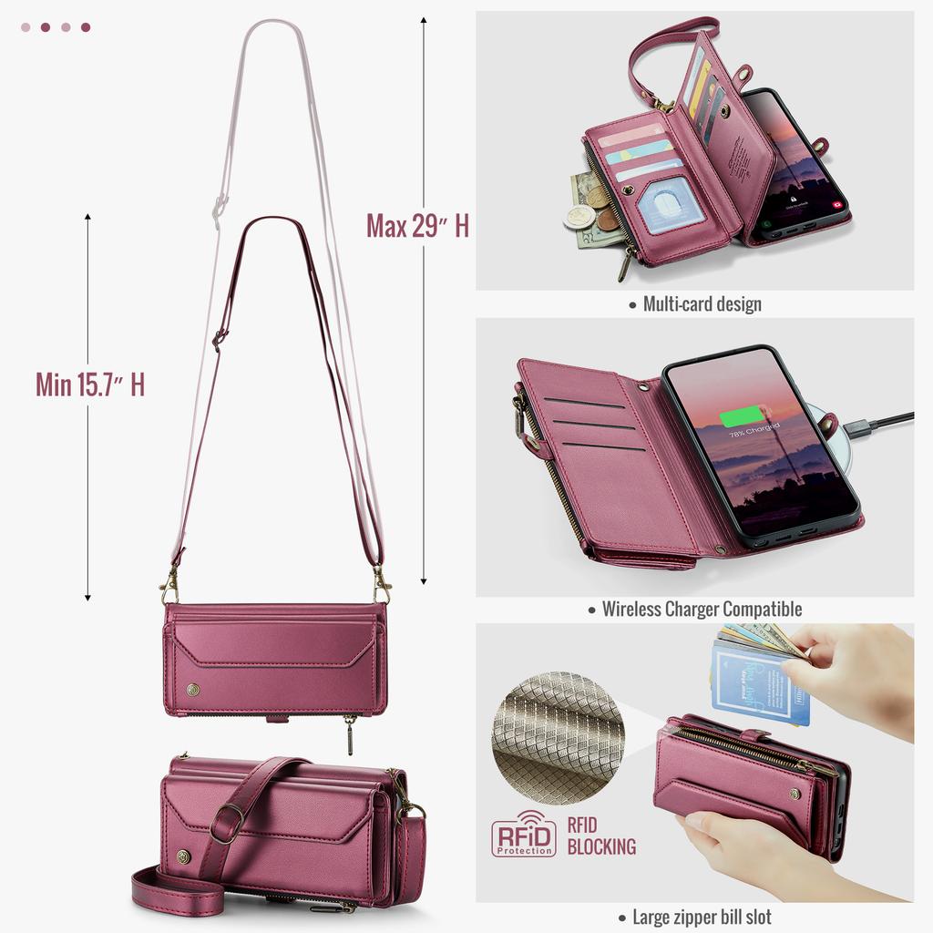 For Samsung Galaxy S26 Ultra Leather Case CASEME C36 Zipper 10 Card Slots Phone Cover with Straps