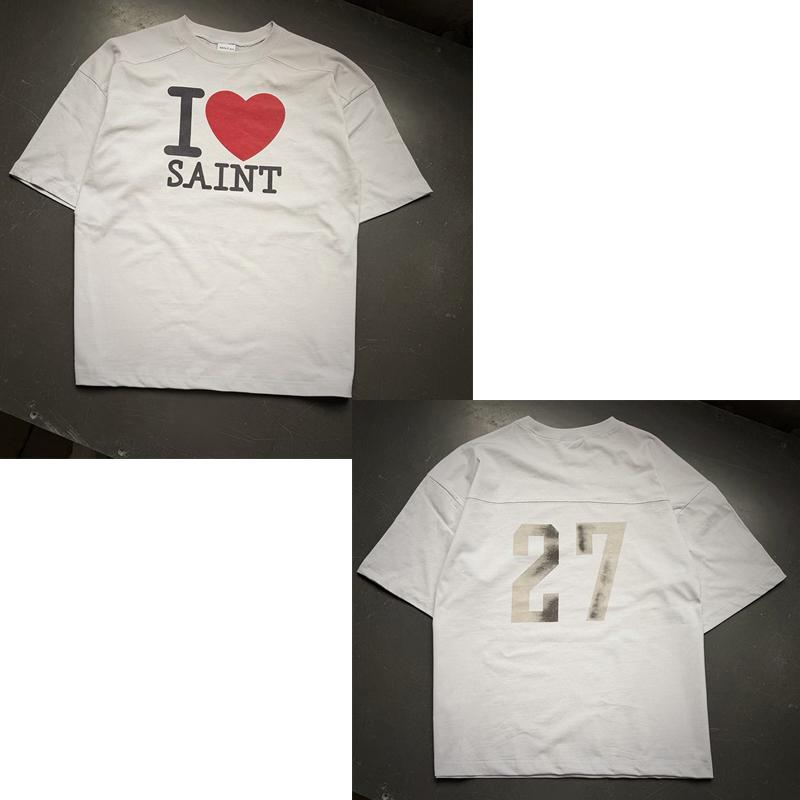 Simple Classic Letters Logo Print I Love Saint T Shirt Unisex Unisex Heavy Fabric Cotton Oversized Patchwork Tshirt Ceunisext Gray Tee