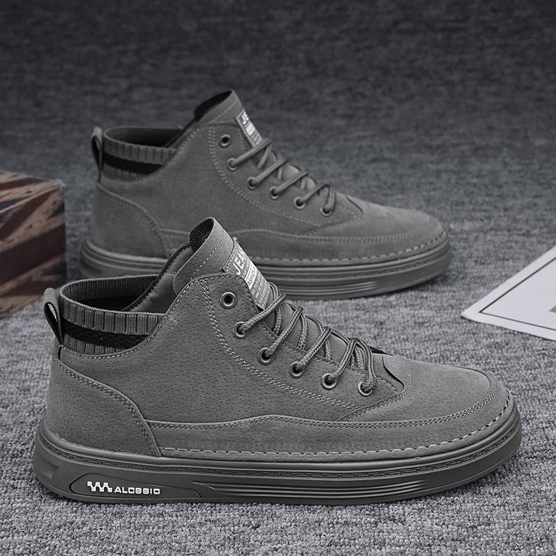 High-top shoes winter velvet thickened warm cotton shoes fur integrated labor insurance casual leather shoes