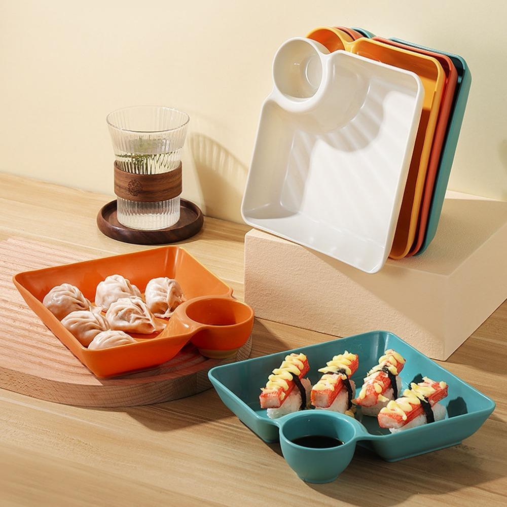 4Pcs Lightweight Divided Tray Compartment Design Sauce Plate Dinner Plate Kitchen Daily Use