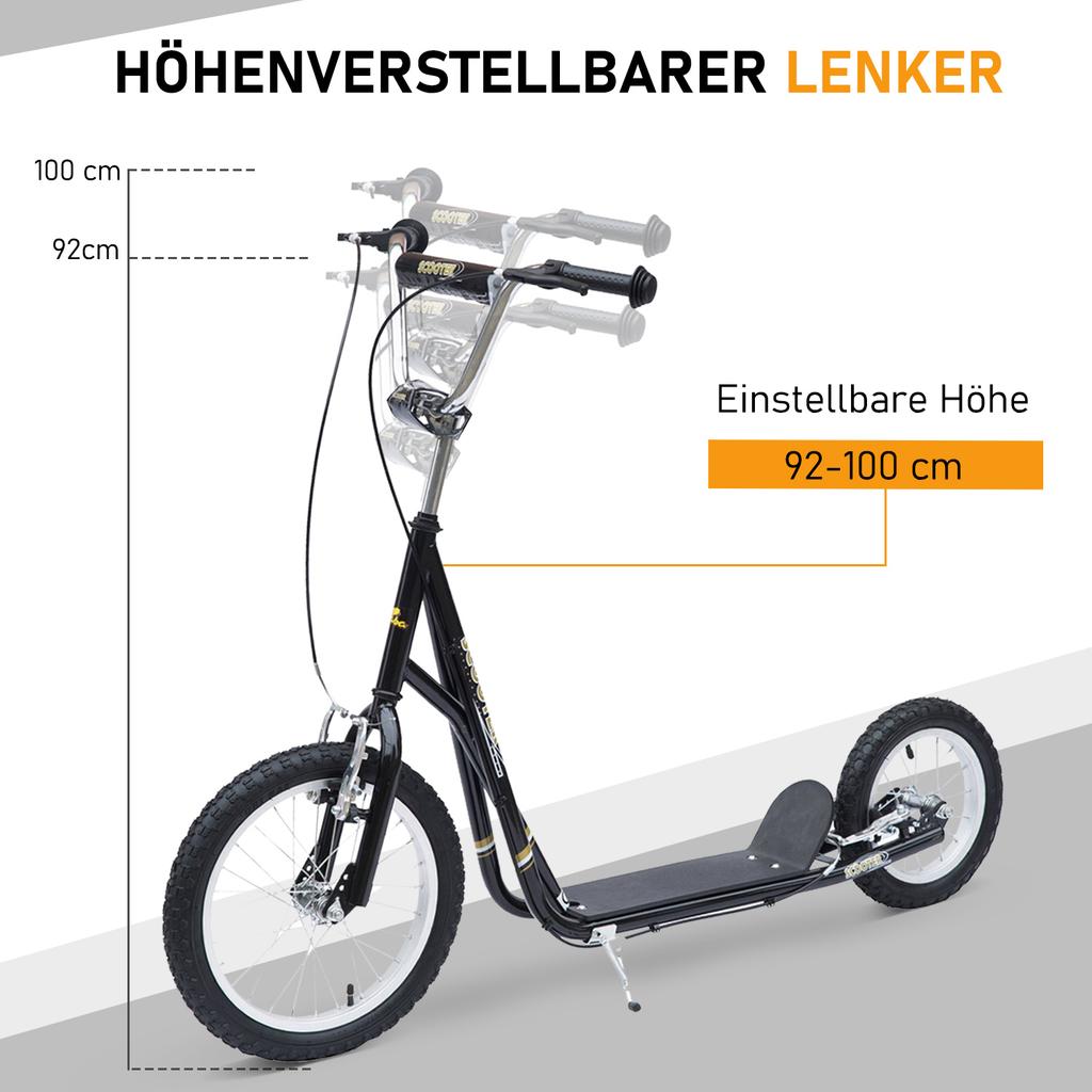 Scooter Kids Scooter with Pneumatic Tires, Hand Brake, 16 Inch Push Scooter, Height-Adjustable Kick Scooter for Boys and Girls from 5 Years