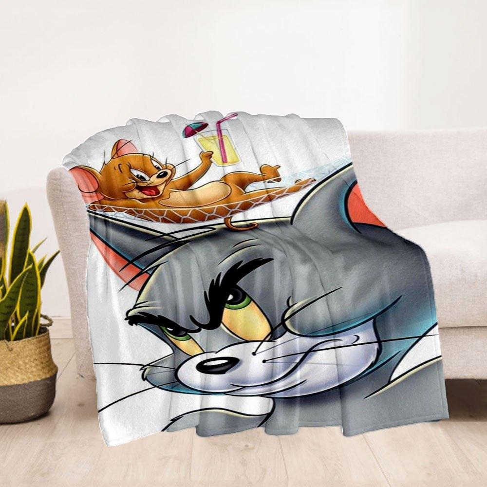Tom and Jerry Cartoon Phone Case CoverBlanket Flannel Throw Blanket for Sofa, Bed, Travel, Camping, Office