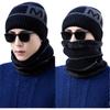 Windproof Knitted Beanie Set Plush Lined Hat Scarf Combo Fashion Winter Knit Headwear Set  For Men