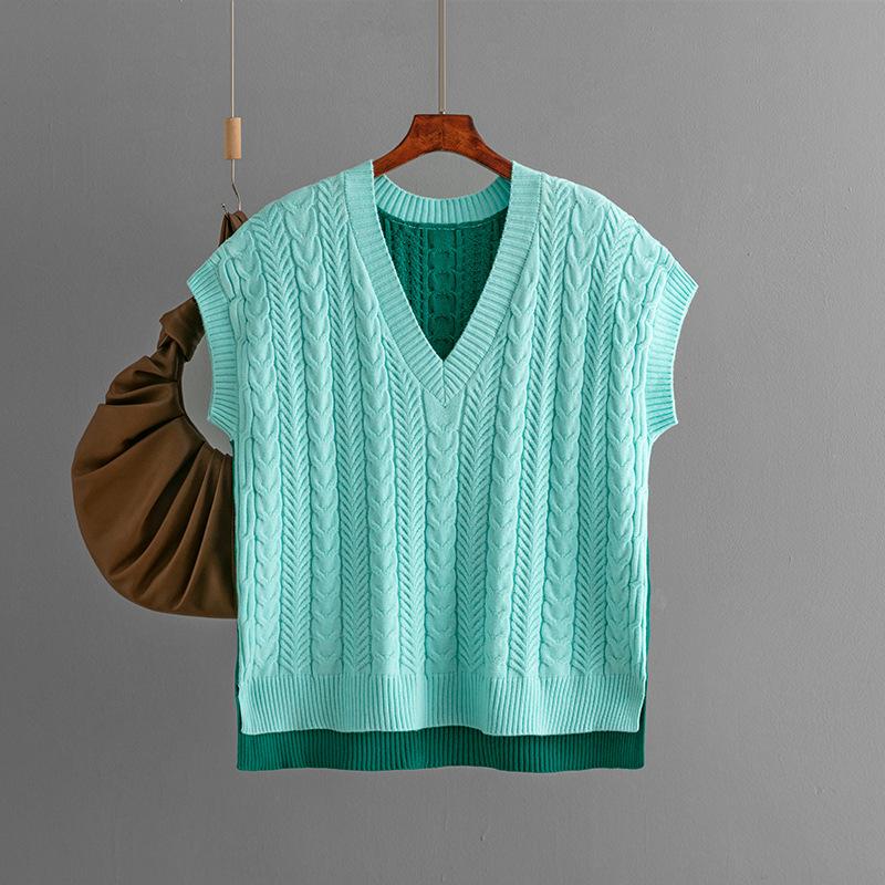 Женский осенне-зимний повседневный свитер без рукавов с V-образным вырезом и бриллиантами
