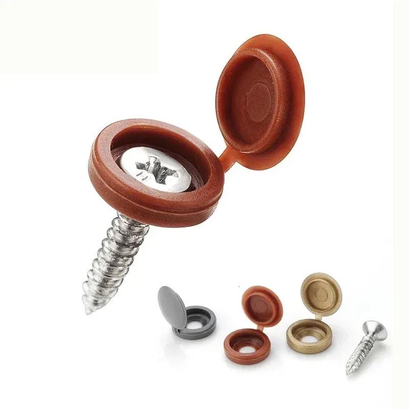 100Pcs Hinged Plastic Screw Cap Decorative Cover Practical Cross Screw Fold Snap-on Hat Nail Nuts Bolts Caps Car/Furniture Decor