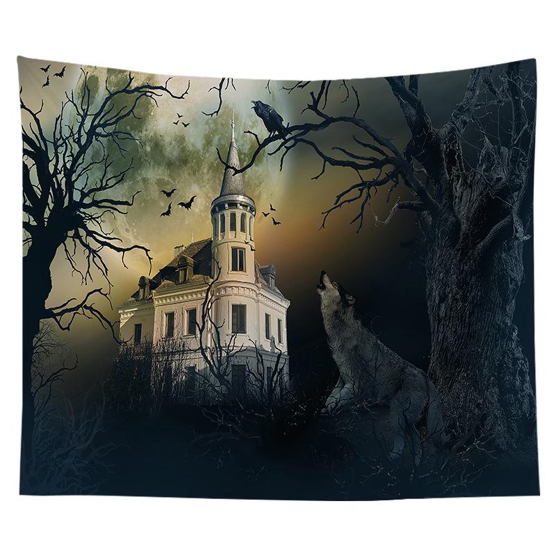Halloween Tapestry Night Castle Graveyard Tapestry Hippie Tapestry Wall Hanging Bedroom Dorm Living Room Home Decor Tapestry