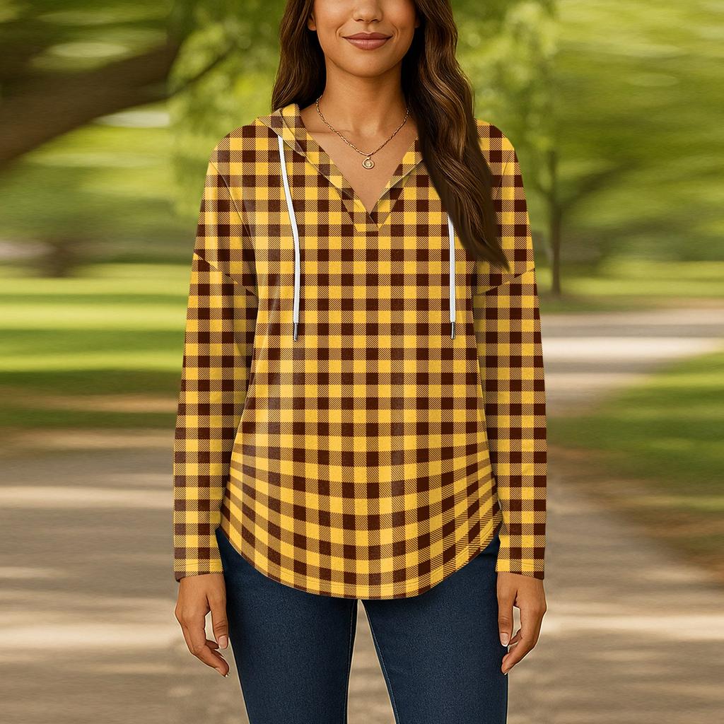 Женские модные толстовки с капюшоном V-образным вырезом с длинным рукавом и цветочным принтом на шнурке, повседневные свободные пуловеры