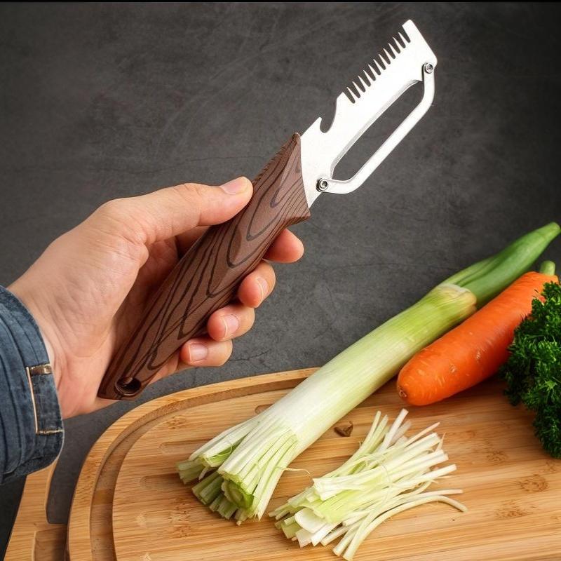 Portable Multifunctional Vegetable Peeler Sharp Stainless Steel Blade Wood Grain Handle for Travel Camping Kitchen Daily Use
