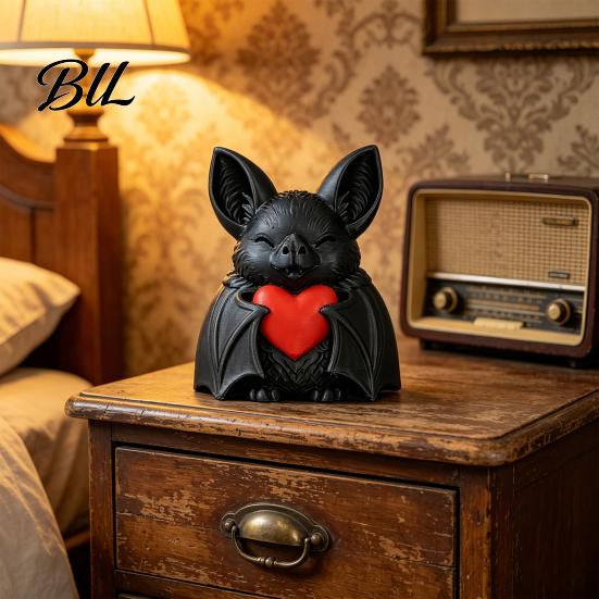 Dark Style Ornament Cute Red Heart Bat 3D Printed Halloween Decoration Novelty Tabletop Sculpture for Spooky Love Design Party Haunted House