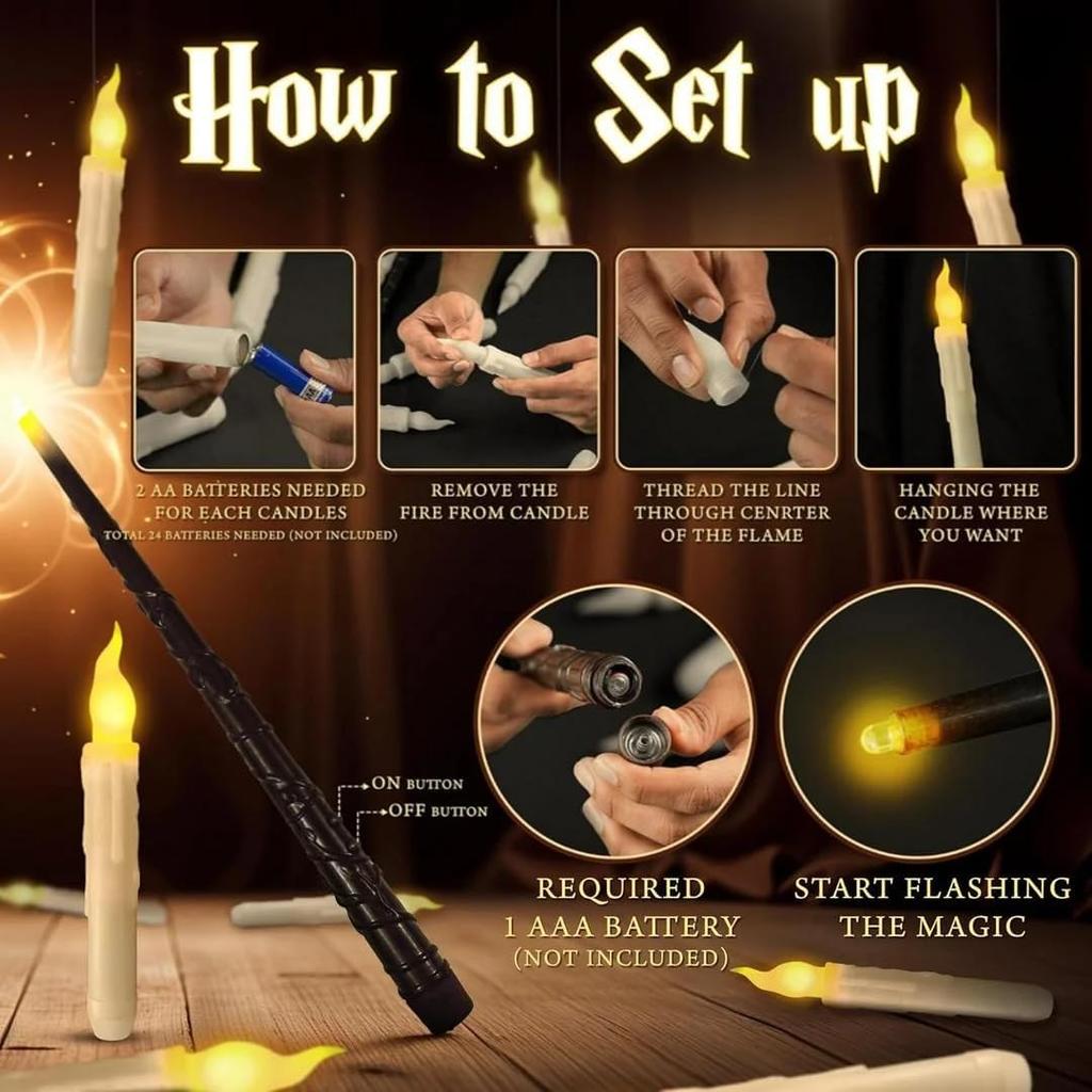 Flameless Floating LED Candles Set with Magic Wand Remote Control Warm White Flickering Light for Christmas Wedding Decor