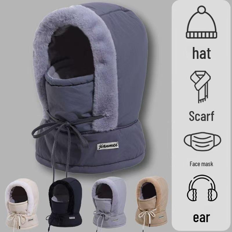 Зимняя шапка-ушанка на флисовой подкладке: Толстый, Защищающий от холода, Комбо маска и шарф для езды на велосипеде на открытом воздухе