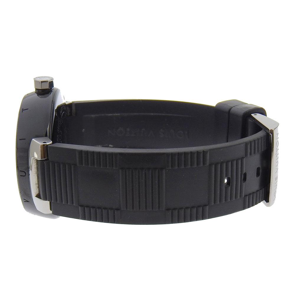 Louis Vuitton Часы Tambour GMT Q113K черный циферблат нержавеющая сталь/каучук механические автоматические мужские б/у