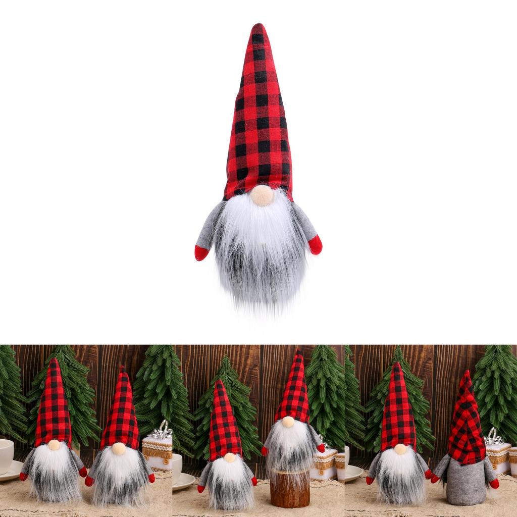 Christmas Gnome Plush Figure With Red Black Checkered Fabric For Holiday Decor