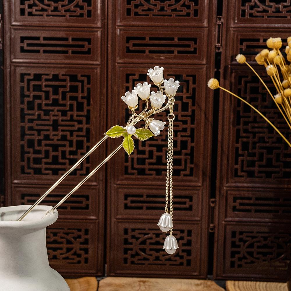 Национальный стиль Жемчужный цветок Кисточка Кисточка Кисточка Подвеска Аксессуар для ханьфу Заколка для волос Женская Новая китайская Древний стиль Заколка для волос с колокольчиком и орхидеей