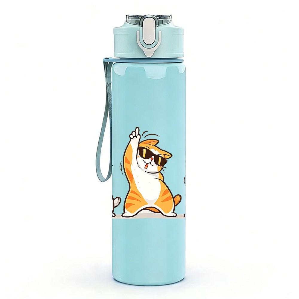 1PC Three Cute Meerkat Standing Cartoon Print 750ml Color Plastic Sports Water Bottle Leakproof Flip Straw Lid Suitable for Sports Office Home Use