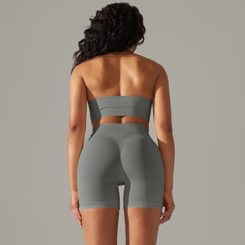 Nessaj Seamless Yoga Set Women Fitness Outfits Peach Hip Shorts Suit Shockproof Sports Bra Gym Running Suits