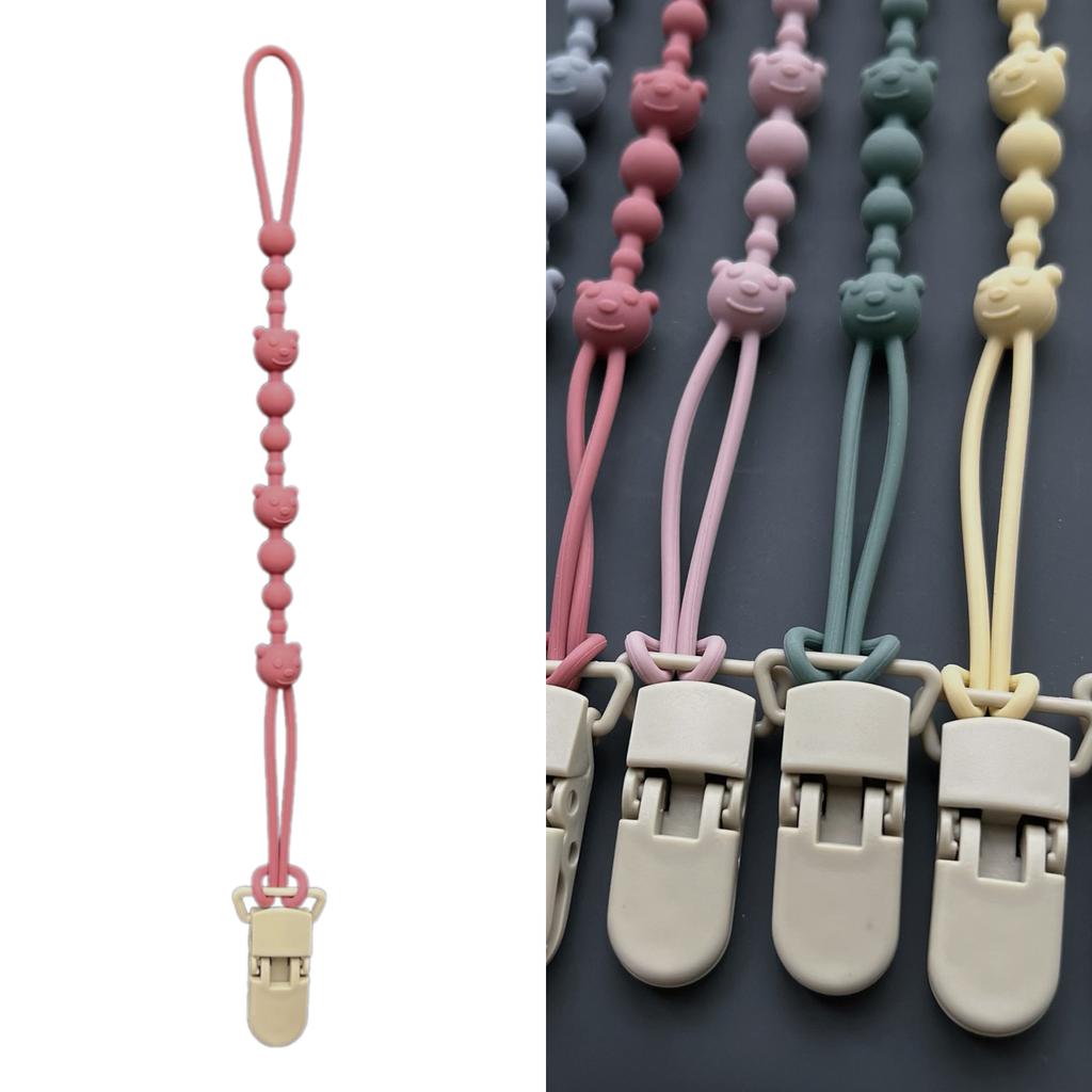 Practical Silicone Pacifier Chain Bear Pattern Pacifier Clip Food Grade Silicone Baby Pacifier Clip for Teething Infants