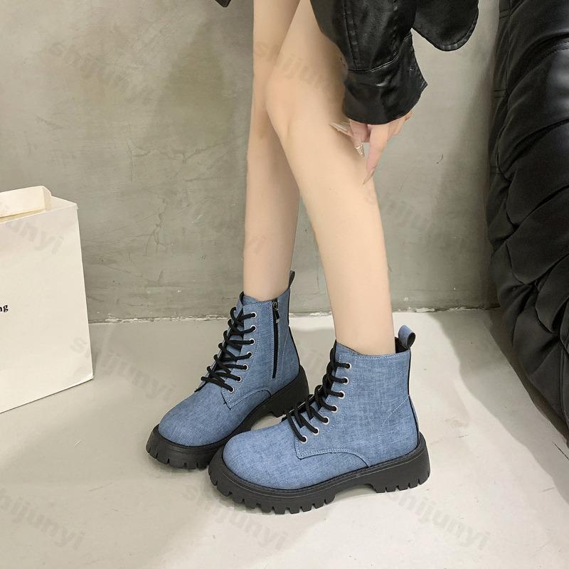 Retro High Top Thick Soled Short Boots for Women's  Autumn British Style Versatile Comfortable Non Slip Chunky Single Boots