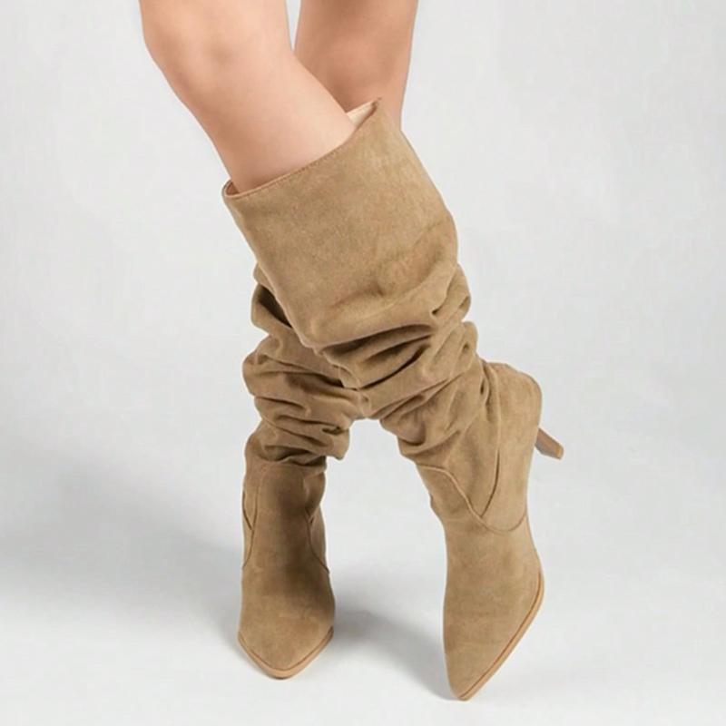 Элегантные черные ботфорты с острым носом для женщин, плиссированный дизайн, шпилька, высокие каблуки, Botas Mujer 2026, осенние, свободные, длинные сапоги