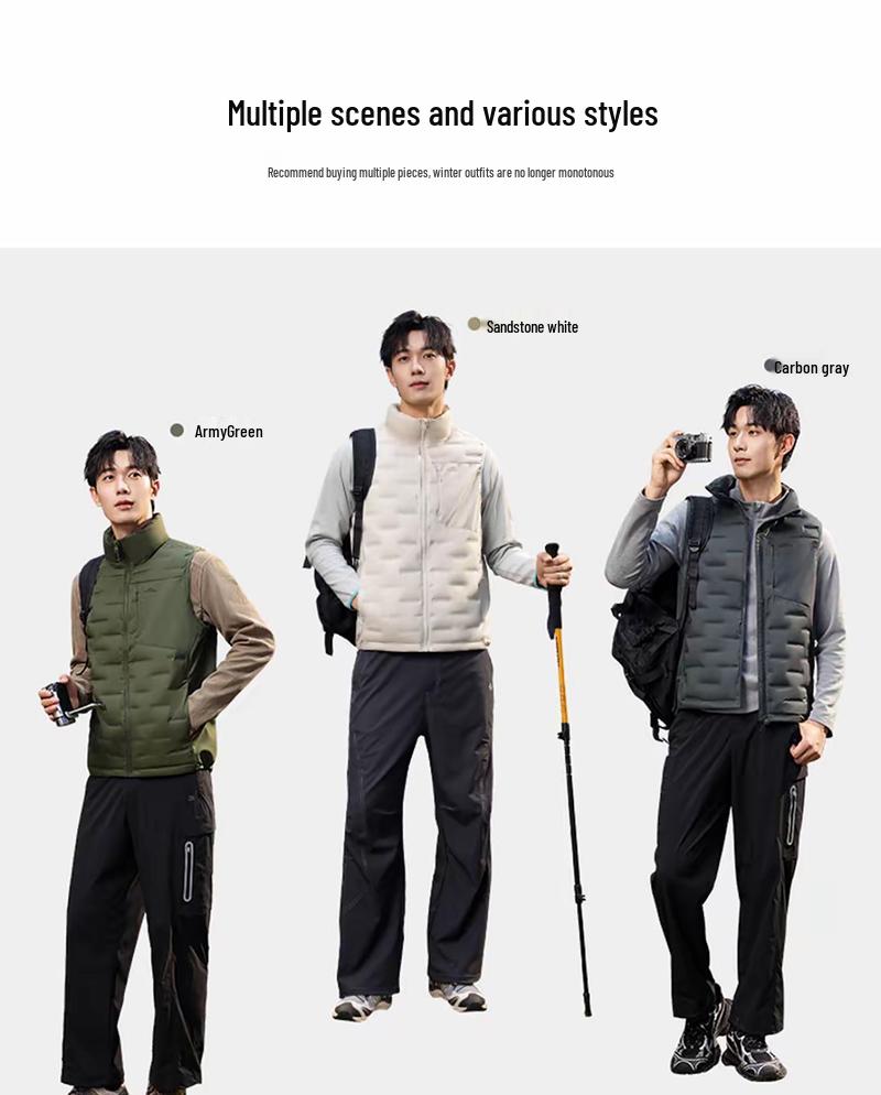 Мужской ветрозащитный пуховый жилет с воротником-стойкой - Легкий, Термозапечатанный, 90% пуха, Без рукавов, Верхняя одежда для осени/зимы