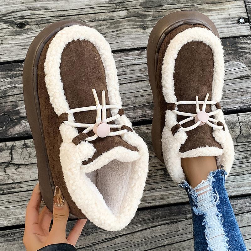 Женские утолщенные плюшевые ботинки на платформе, осенне-зимние теплые удобные зимние ботинки, повседневная обувь из хлопка со шнуровкой