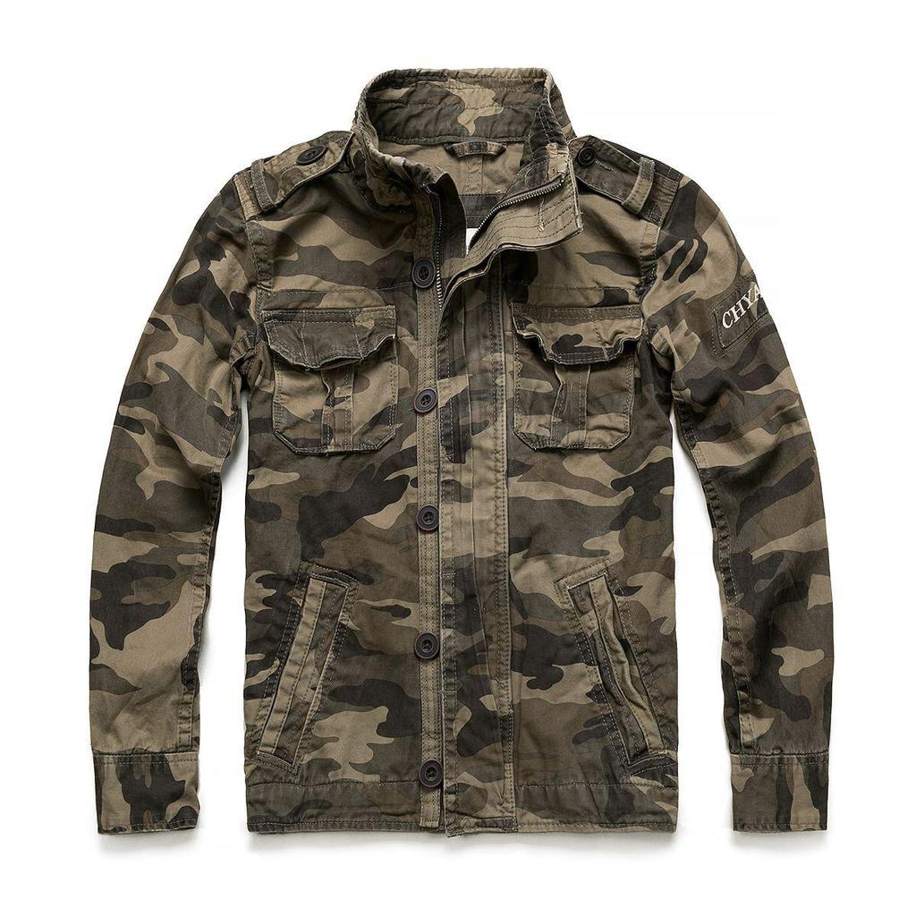 Men Camouflage Combat Jackets Retro Military Pocket Men's Denim Macket Outwear Coats Casual Male Cotton