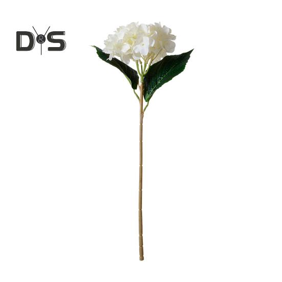 Artificial Hydrangea with Green Leaves Stem Realistic Fake Flower Wedding Home Office Table Centerpiece Faux Floral Branch Flower Arrangement