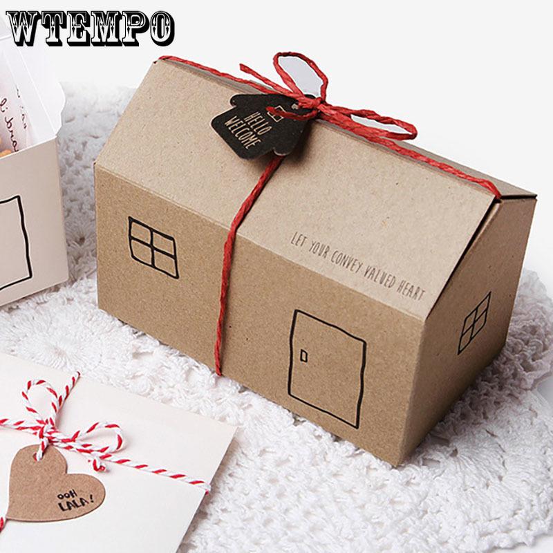 WTEMPO Небольшие бумажные подарочные коробки в форме домика, складные, своими руками, декор для вечеринок, коробки для подарков, угощений, бизнес, торговый центр, упаковочные коробки для мероприятий