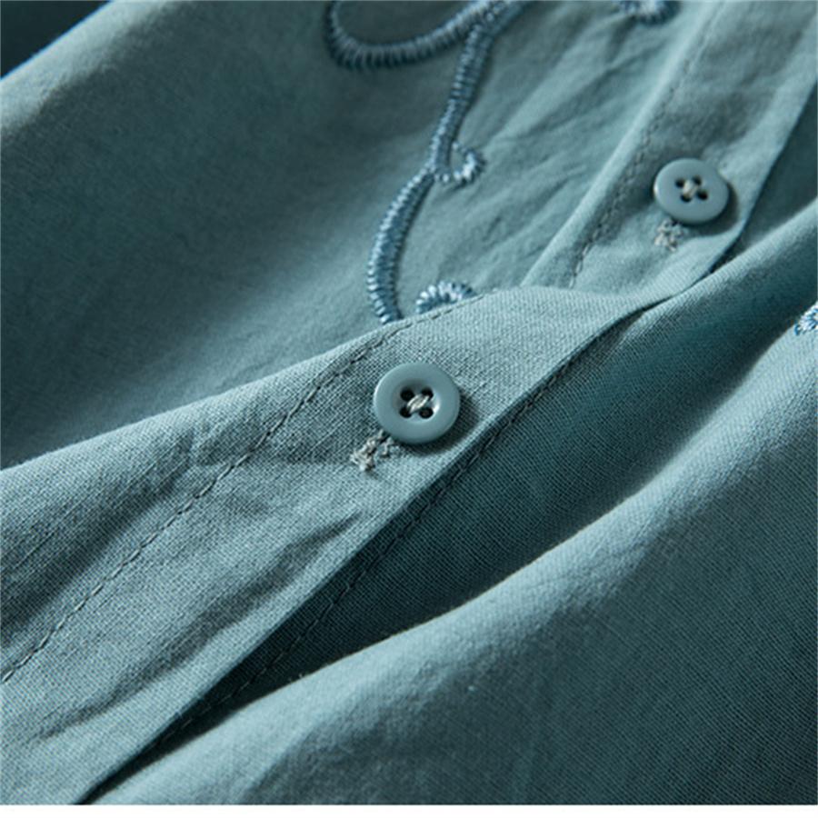 Хлопково-льняная блузка с вышивкой, однотонная весенне-осенняя рубашка на пуговицах, повседневный свободный топ с длинными рукавами с лацканами для женщин