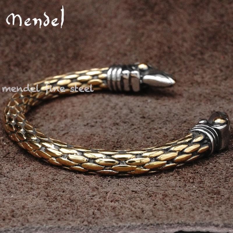 Mens Viking Raven Head Cuff Bangle Bracelet Gold Plated Stainless Steel