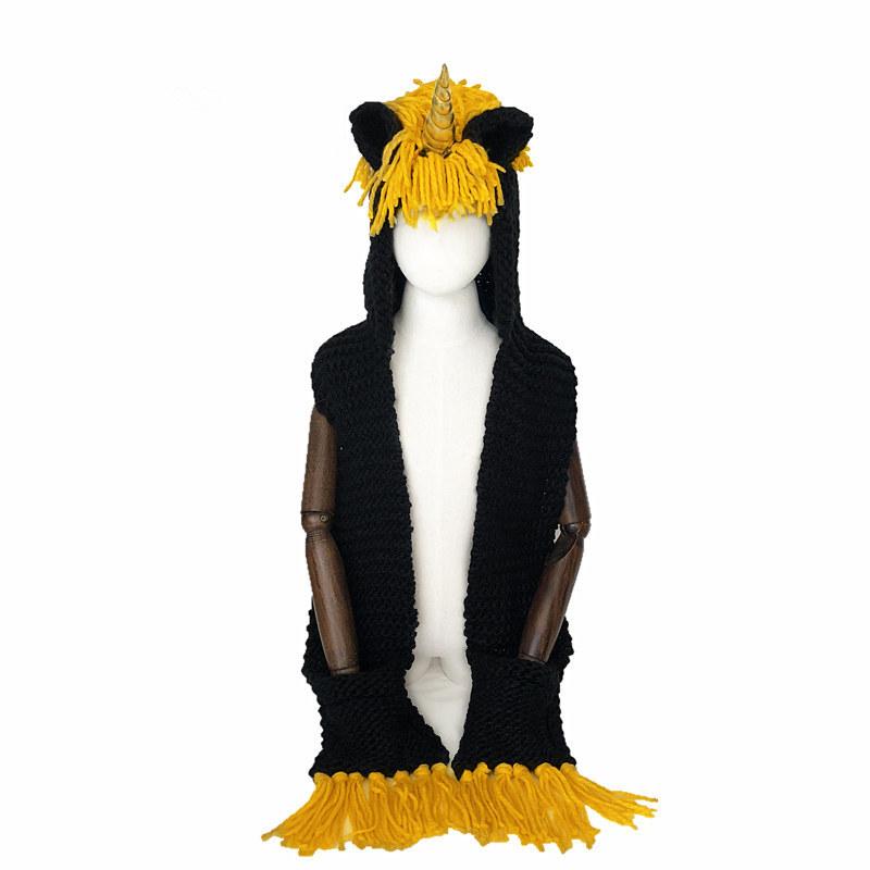 Autumn and winter children's hats European and American new unicorn wool scarf integrated hooded cape shawl tassel