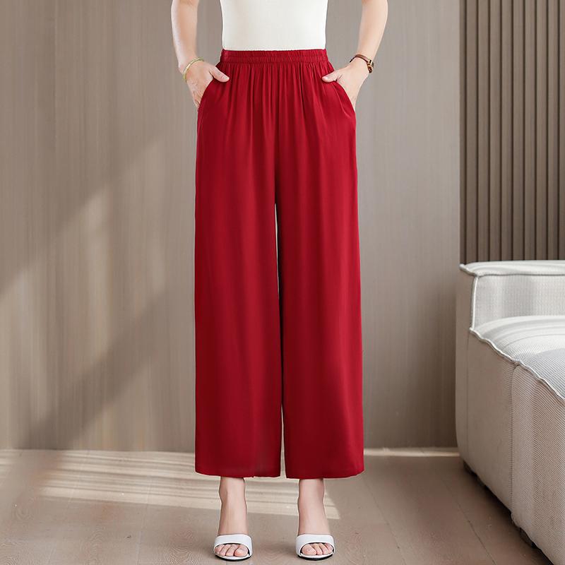 Большие размеры Летние женские брюки Высокая талия Свободная винтажная одежда Эластичный пояс Летние брюки