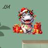 Indoor Outdoor Festive Ornaments Cartoon Hippo Christmas Wall Decal, Cute Sticker with Colorful Lights & Cheerful Animal Pattern Stickers Xmas Balls,